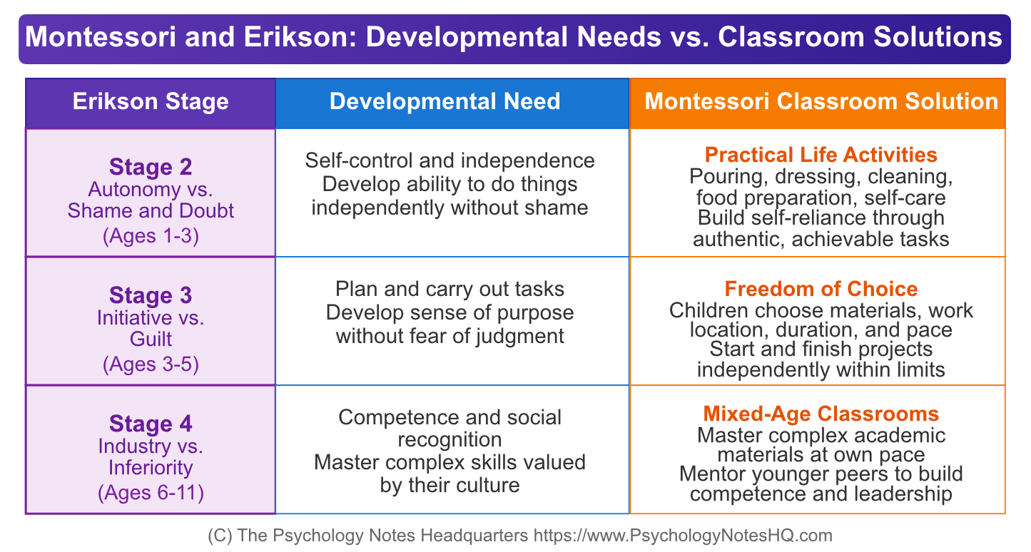 Montessori and Erikson: Comparison Chart